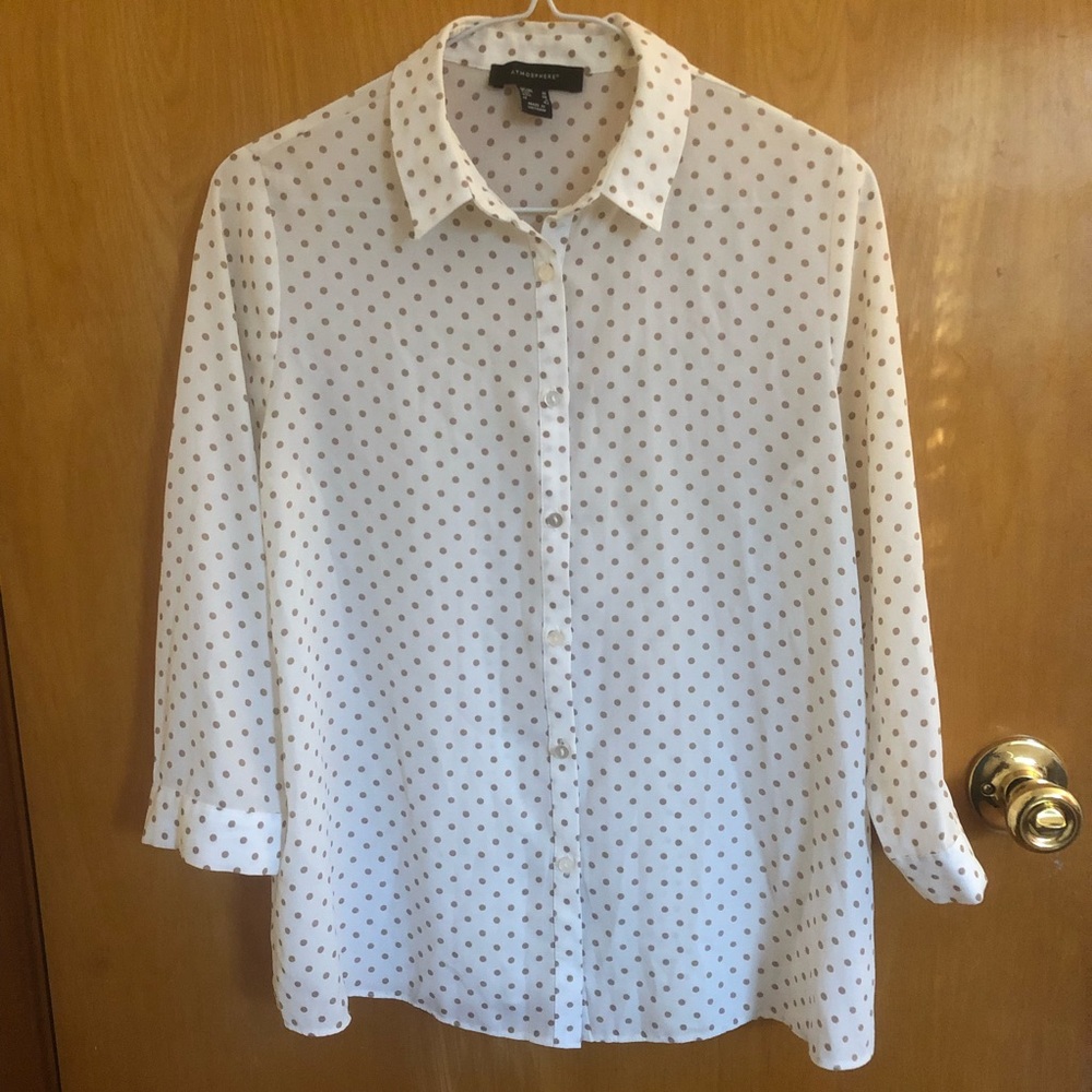 White and Tan Polka dot Button down shirt - Size 6